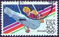 USA - CIRCA 1983: A stamp printed in USA from the `Summer Olympic Games, Los Angeles 1984` issue shows a flying rings athlete