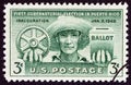 USA - CIRCA 1949: A stamp printed in USA shows Puerto Rican, Cogwheel and Ballot Box, circa 1949.