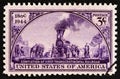 USA - CIRCA 1944: A stamp printed in USA shows Golden Spike Ceremony mural, John McQuarrie, circa 1944.
