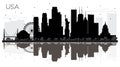 USA City skyline black and white silhouette with Reflections. Royalty Free Stock Photo