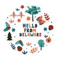 USA collection. Hello from Delaware theme. State Symbols