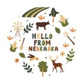 USA collection. Hello from Nebraska theme. State Symbols