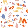 USA collection. Vector illustration of Michigan theme. State Symbols Royalty Free Stock Photo