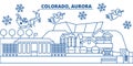 USA, Colorado, Aurora winter city skyline. Merry Christmas and Happy New Year decorated banner. Winter greeting card