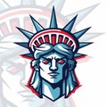 USA Colors Mascot Logo Design: Statue of Liberty Vector with Modern Illustration Concept for Esport and Sport Team