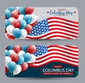 USA Columbus Day banners. National Holiday promotion vouchers or gift cards. Vector illustration with United States flag Royalty Free Stock Photo