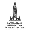 Usa, Daytona Beach, Hilton Daytona Beach Resort Ocean Walk Village travel landmark vector illustration