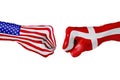 USA and Denmark flag. Concept fight, business competition, conflict or sporting events Royalty Free Stock Photo