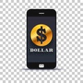 USA Dollar exchange application for mobile pone pasted on photo paper