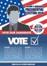 Usa 2016 election a4 flyer mockup with country map, vote checkbox and male candidate