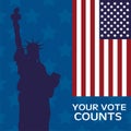 Usa elections day poster with flag ans liberty statue Royalty Free Stock Photo