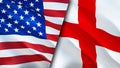 USA and England flags. 3D Waving flag design. USA England flag, picture, wallpaper. USA vs England image,3D rendering. USA England