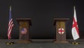 USA and England flags. USA and England flag. USA and England negotiations. Rostrum for speeches. 3D work and 3D image