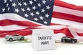 USA EU and China tariffs war. Import fees and trade dispute.
