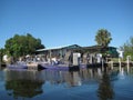 Airboats stationed at dock in Everglades city Florida