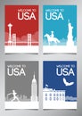 USA famous landmark and symbol in silhouette style with national flag color theme brochure set Royalty Free Stock Photo