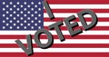 Big bold I Voted text on USA Flag with white background for presidential election 2020