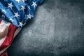 USA flag. American flag. American flag freely lying on concrete background. Close-up Studio shot. Toned Photo Royalty Free Stock Photo