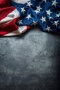 USA flag. American flag. American flag freely lying on concrete background. Close-up Studio shot. Toned Photo Royalty Free Stock Photo