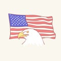 USA flag Bald american eagle mascot vector icon hand drawn style doodle design illustrations Royalty Free Stock Photo