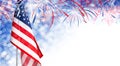 USA flag and bokeh background with firework and copy space Royalty Free Stock Photo