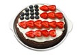 USA Flag Cake, Patriotic 4th of July Dessert, Brownie Decorated with Berries and Cream Cheese, Creative Food Royalty Free Stock Photo