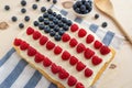 USA Flag Cake, Patriotic 4th of July Dessert on a table Royalty Free Stock Photo