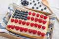 USA Flag Cake, Patriotic 4th of July Dessert on a table Royalty Free Stock Photo