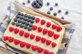 USA Flag Cake, Patriotic 4th of July Dessert on a table Royalty Free Stock Photo