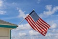 USA flag in cloudy sky