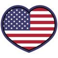 USA flag colors heart. USA flag in a shape of heart. Patriotic national symblol of United States of America. Simple flat vector Royalty Free Stock Photo