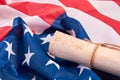 USA flag and Constitution close up. Royalty Free Stock Photo