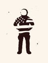 Astronaut silhouette. USA flag. Cosmonaut isolated outline. Night starry sky