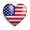 USA flag in a 3D heart shape on white background . United States of America .  Vector illustration Royalty Free Stock Photo