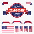 USA Flag day badge, banners and ribbons