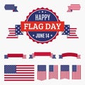 USA Flag day badge, banners and ribbons