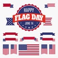 USA Flag day badge, banners and ribbons