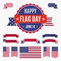 USA Flag day badge, banners and ribbons