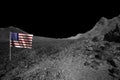 USA flag on empty planet landscape, dark lunar background Royalty Free Stock Photo