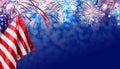 USA flag with fireworks background for 4 july independence day Royalty Free Stock Photo