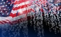 USA flag with fireworks on bokeh background Royalty Free Stock Photo