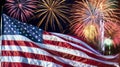 USA flag and fireworks: celebrating American Independence Day on the 4th of July Royalty Free Stock Photo