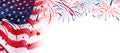 USA flag with fireworks on white background Royalty Free Stock Photo