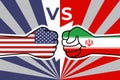 USA flag fist vs Iranian flag fist. American Iranian military confrontation. United States versus Iran. Vector flat icon for web