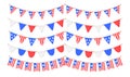 USA flag garlands set. US patriotic pennants chains collection. American party bunting decoration. United States flags Royalty Free Stock Photo