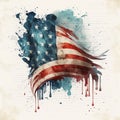 USA flag watercolor illustration. Vintage patriotic grunge background Royalty Free Stock Photo