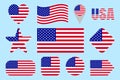 USA flag icon set. Flat isolated icons. Vector American flags set. United States traditional colors. Web, sports pages, national, Royalty Free Stock Photo