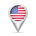 USA flag map pointer with shadow. Vector illustration Royalty Free Stock Photo