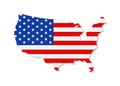 Usa flag on map. United states of america. Icon of country in color of national flag. Graphic territory with stripes and stars. Royalty Free Stock Photo