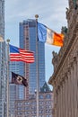 USA flag, New York City flag and National League of Families POW MIA Flag